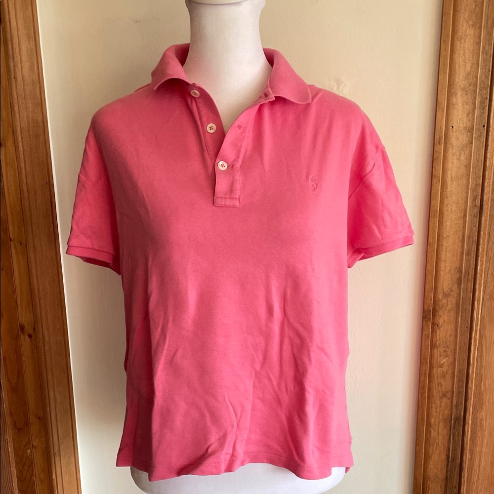 RALPH LAUREN SPORT Vibrant Pink Cotton Knit Polo Top M